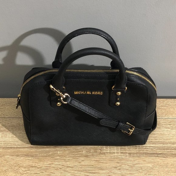 Michael Kors Sandrine Small Black Leather Satchel Crossbody Handbag - Picture 6 of 12